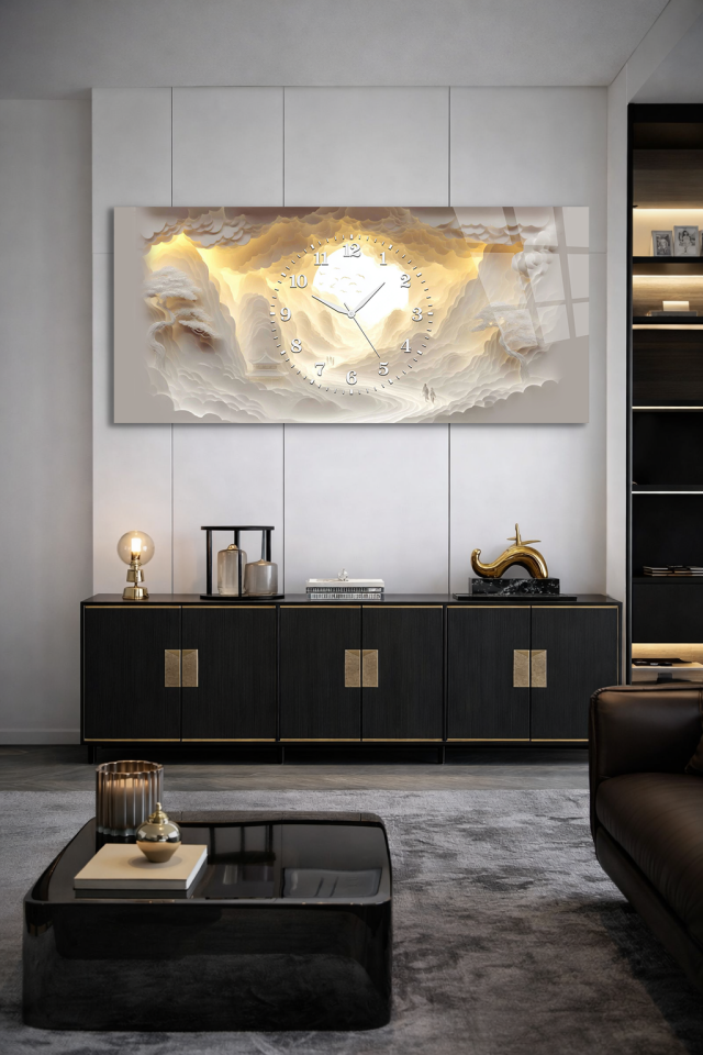 KIRILMAZ CAM DUVAR SAATİ, HEM TABLO HEM SAAT BULUT VE IŞIK YOLU EV OFİS HEDİYESİ