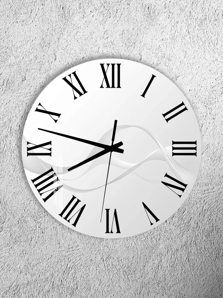 KIRILMAZ CAM DUVAR SAATİ, HEM TABLO HEM SAAT BEYAZ MINIMAL DALGA MODERN TASARIM EV OFİS HEDİYESİ