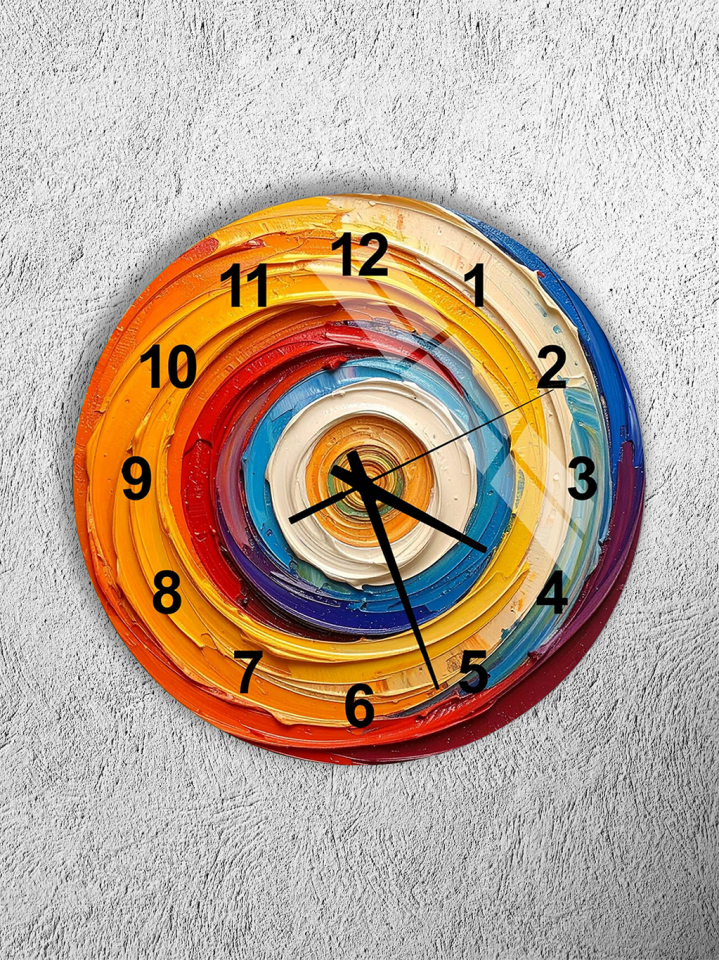 KIRILMAZ CAM DUVAR SAATİ, HEM TABLO HEM SAAT RENKLİ YAĞLI BOYA DOKULU SANATSAL TASARIM EV OFİS HEDİYESİ