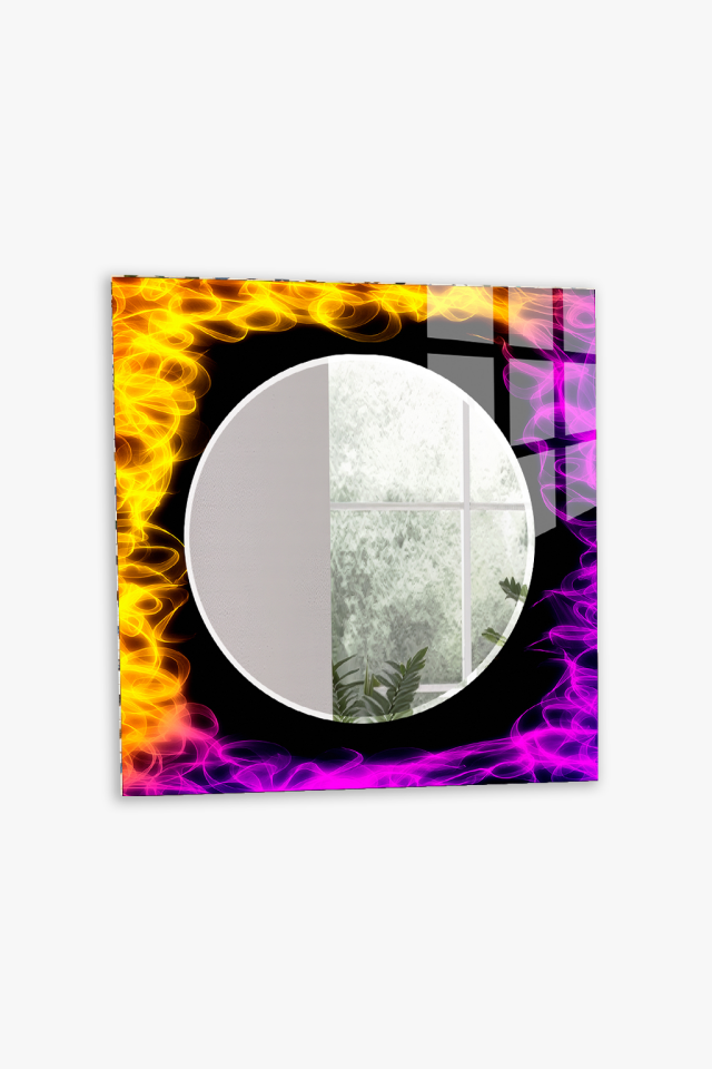 HEM TABLO HEM AYNA NEON ALEV IŞIK EFEKTLİ DESEN CAM DUVAR AYNASI EV DEKORU