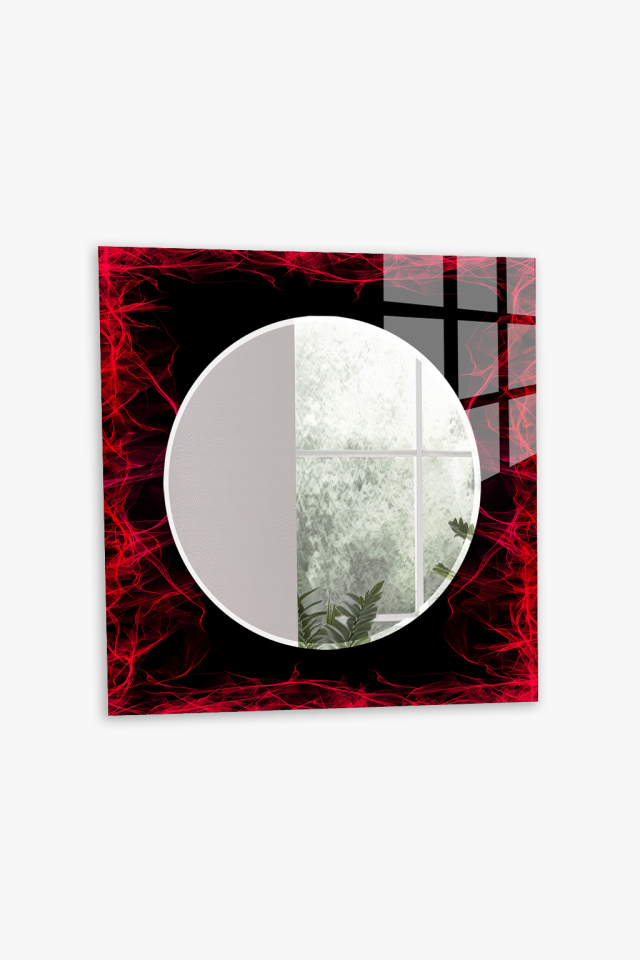 HEM TABLO HEM AYNA KIRMIZI ENERJİ SOYUT DESEN CAM DUVAR AYNASI EV DEKORU