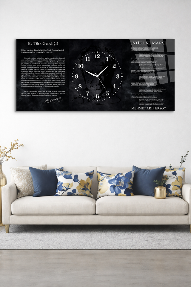 KIRILMAZ CAM DUVAR SAATİ , HEM TABLO HEM SAAT İSTİKLAL MARŞI VE GENÇLİĞE HİTABE EV OFİS HEDİYESİ