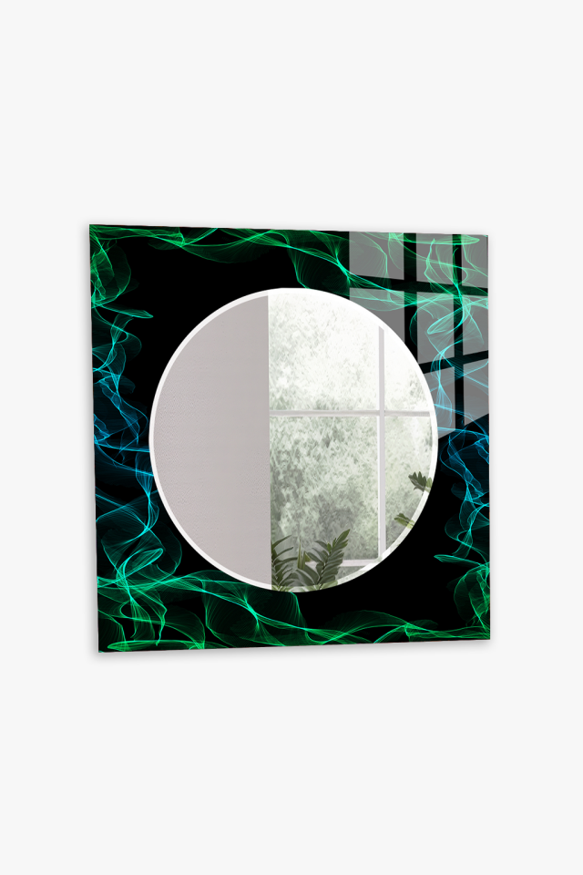 HEM TABLO HEM AYNA YEŞİL DUMAN EFEKTLİ MODERN DESEN CAM DUVAR AYNASI EV DEKORU