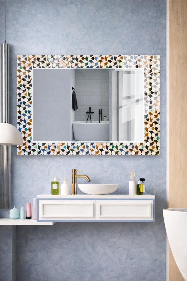 HEM TABLO HEM AYNA MOZAİK DESEN DEKORATİF CAM DUVAR AYNASI EV DEKORU