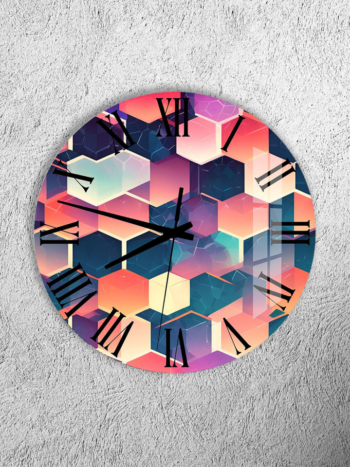 KIRILMAZ CAM DUVAR SAATİ, HEM TABLO HEM SAAT RENKLİ GEOMETRİK KÜP DESEN MODERN TASARIM EV OFİS HEDİYESİ