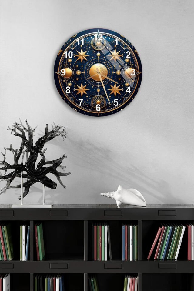 KIRILMAZ CAM DUVAR SAATİ , HEM TABLO HEM SAAT GÖKYÜZÜ YILDIZLI ASTRO LOJİK TASARIM EV OFİS HEDİYESİ
