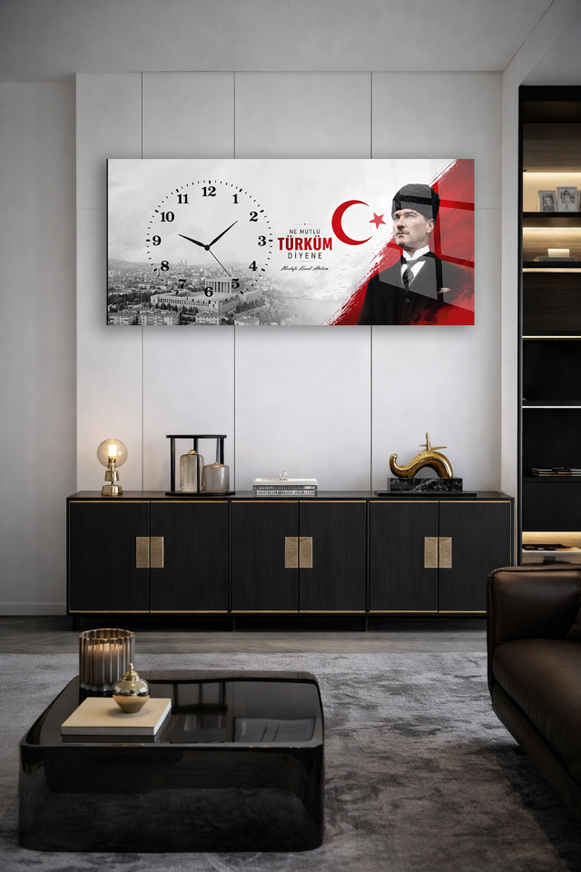 KIRILMAZ CAM DUVAR SAATİ, HEM TABLO HEM SAAT ANITKABİR ATATÜRK TÜRKÜM DİYENE EV OFİS HEDİYESİ