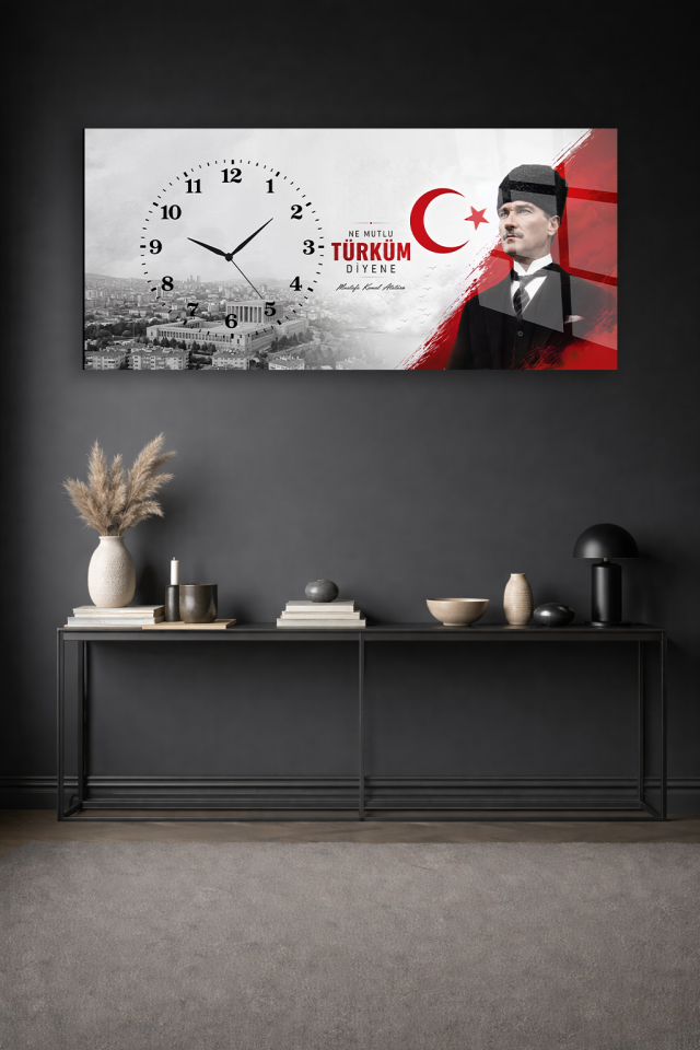 KIRILMAZ CAM DUVAR SAATİ, HEM TABLO HEM SAAT ANITKABİR ATATÜRK TÜRKÜM DİYENE EV OFİS HEDİYESİ