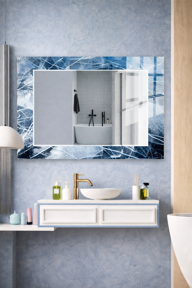 HEM TABLO HEM AYNA BUZ KRİSTAL DESEN MODERN CAM DUVAR AYNASI EV DEKORU