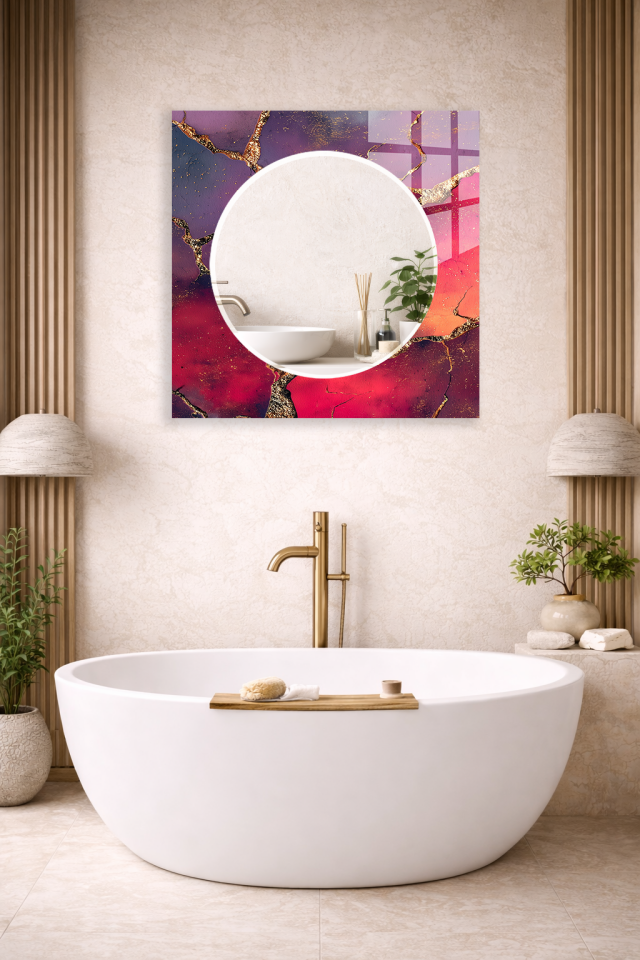 HEM TABLO HEM AYNA ALTIN ÇATLAK SANATSAL DESEN CAM DUVAR AYNASI EV DEKORU