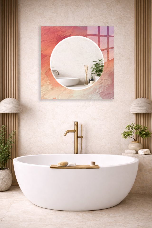 HEM TABLO HEM AYNA PASTEL SOFT RENK DOKU DESEN CAM DUVAR AYNASI EV DEKORU