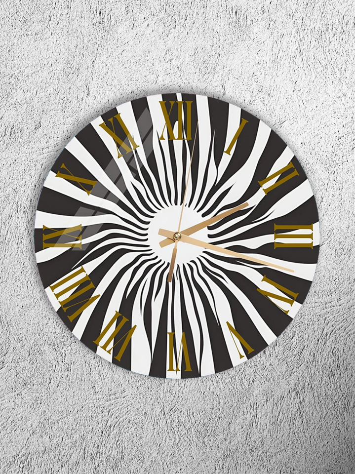 KIRILMAZ CAM DUVAR SAATİ, HEM TABLO HEM SAAT SİYAH BEYAZ SPİRAL MODERN SANAT TASARIM EV OFİS HEDİYESİ