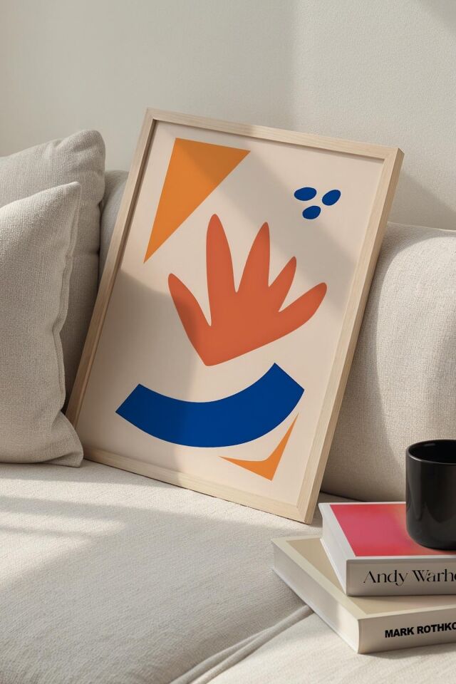 DOĞAL AHŞAP - Botanik Serisi Çiçekli Matisse Doğal Ahşap Çerçeveli Duvar Tablosu