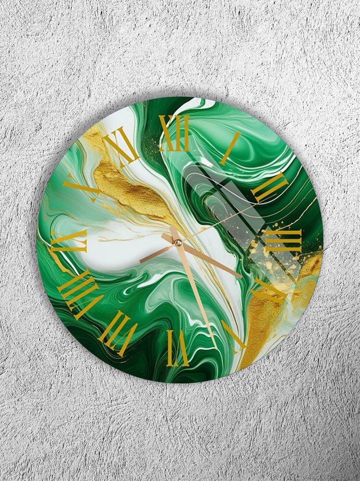 KIRILMAZ CAM DUVAR SAATİ , HEM TABLO HEM SAAT YEŞİL MERMER ALTIN DAMARLI LÜKS TASARIM EV OFİS HEDİYESİ