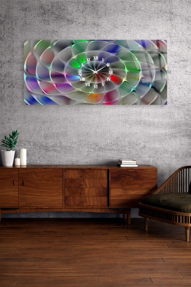 KIRILMAZ CAM DUVAR SAATİ , HEM TABLO HEM SAAT SOYUT RENKLİ MODERN TASARIM EV OFİS HEDİYESİ