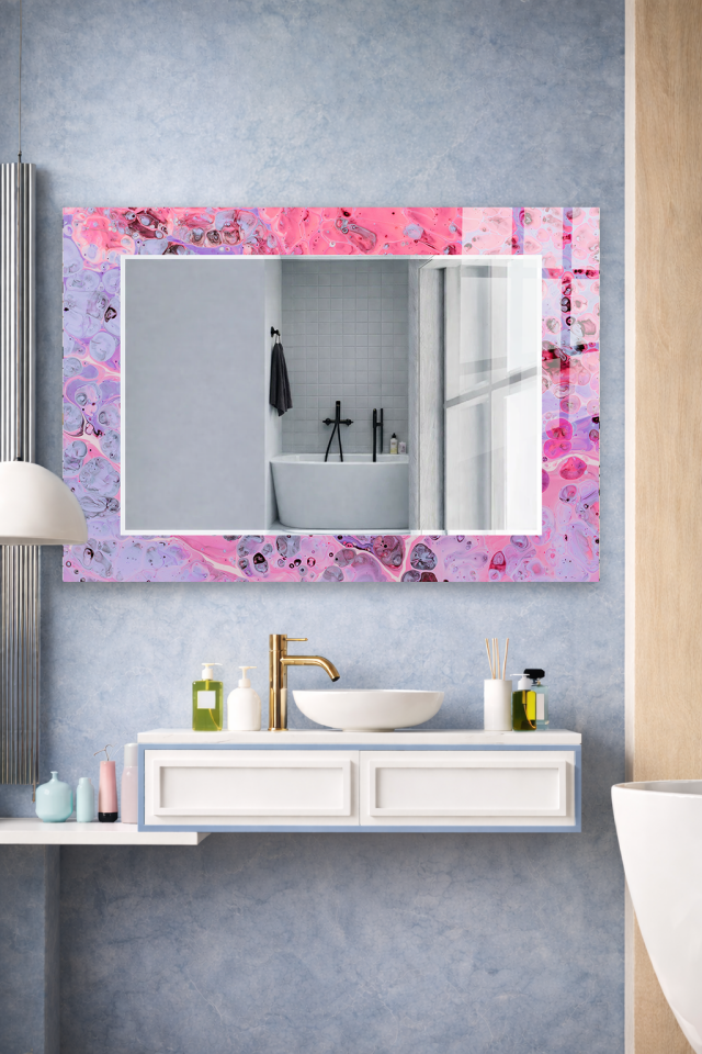 HEM TABLO HEM AYNA PEMBE SOYUT MERMER DESEN CAM DUVAR AYNASI EV DEKORU