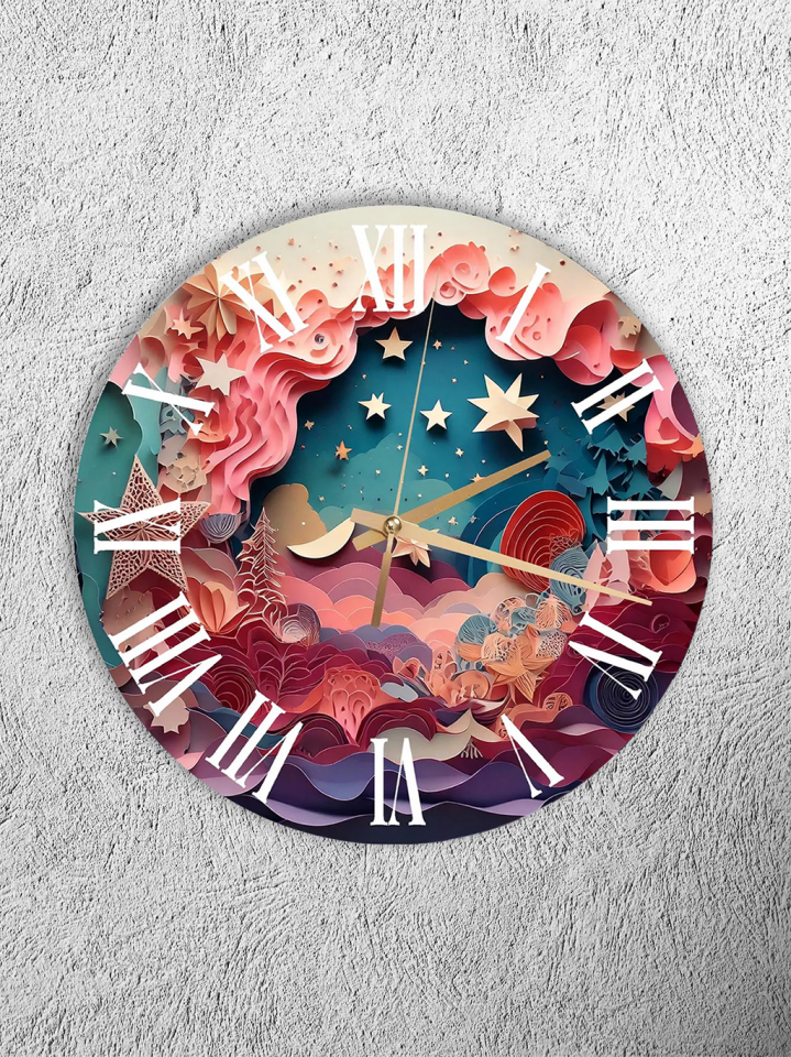 KIRILMAZ CAM DUVAR SAATİ, HEM TABLO HEM SAAT MASAL GECESİ AY VE YILDIZ TEMASI EV OFİS HEDİYESİ