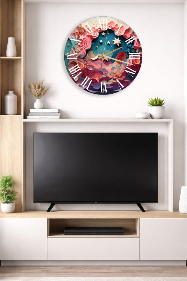 KIRILMAZ CAM DUVAR SAATİ, HEM TABLO HEM SAAT MASAL GECESİ AY VE YILDIZ TEMASI EV OFİS HEDİYESİ