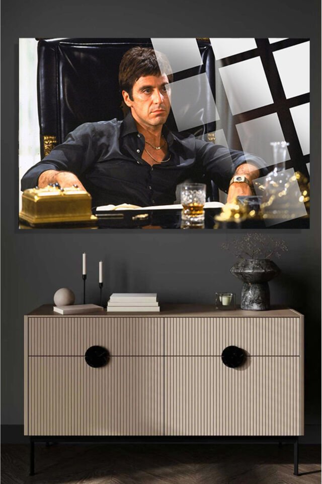 Tony Montana 4mm Lüks Kırılmaz Temperli Yüksek Çözünürlüklü Cam Tablo SİYAH 1