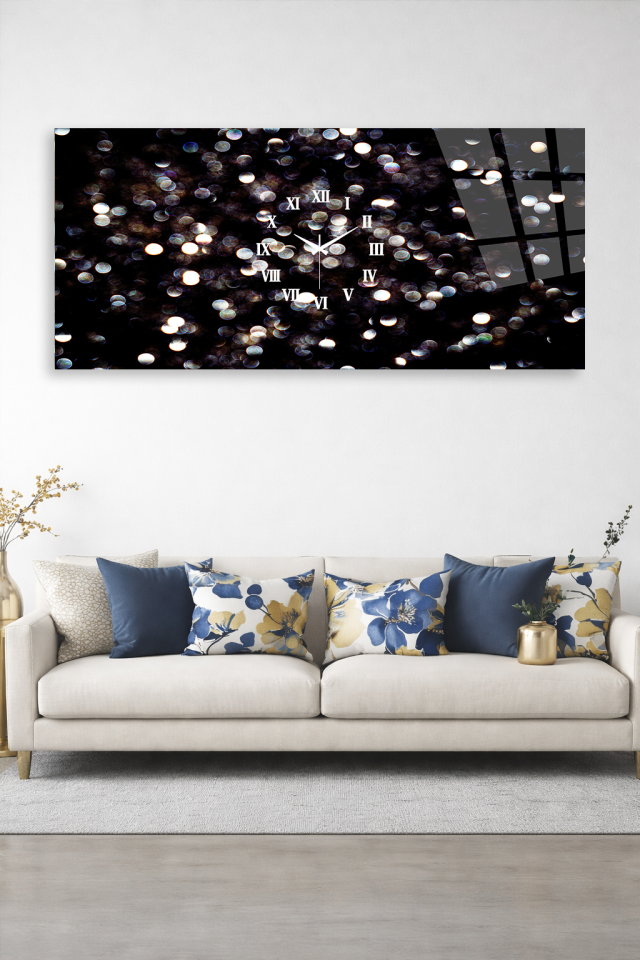 KIRILMAZ CAM DUVAR SAATİ , HEM TABLO HEM SAAT IŞIKLI BOKEH GECE TASARIM EV OFİS HEDİYESİ