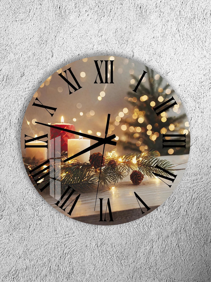 KIRILMAZ CAM DUVAR SAATİ, HEM TABLO HEM SAAT YILBAŞI MUM VE IŞIK TEMASI EV OFİS HEDİYESİ