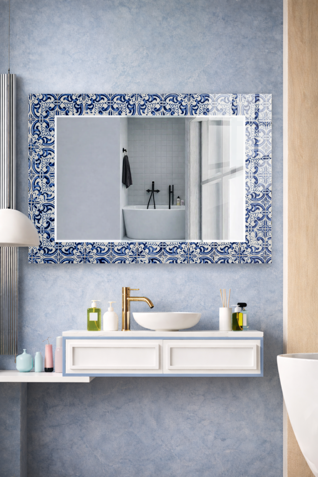 HEM TABLO HEM AYNA ÇİNİ DESEN OTANTİK CAM DUVAR AYNASI EV DEKORU