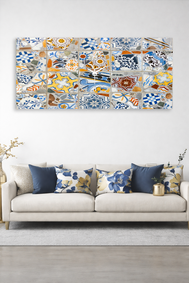 KIRILMAZ CAM DUVAR SAATİ , HEM TABLO HEM SAAT MODERN GEOMETRİK RENKLİ TASARIM EV OFİS HEDİYESİ