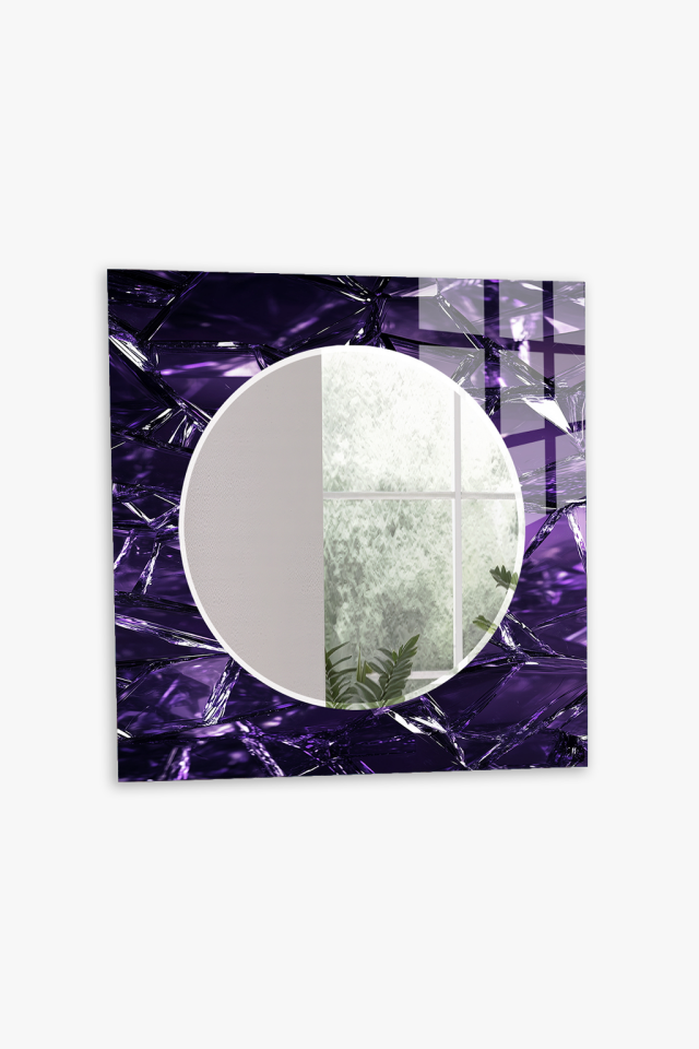 HEM TABLO HEM AYNA MOR KRİSTAL CAM EFEKTLİ DESEN CAM DUVAR AYNASI EV DEKORU