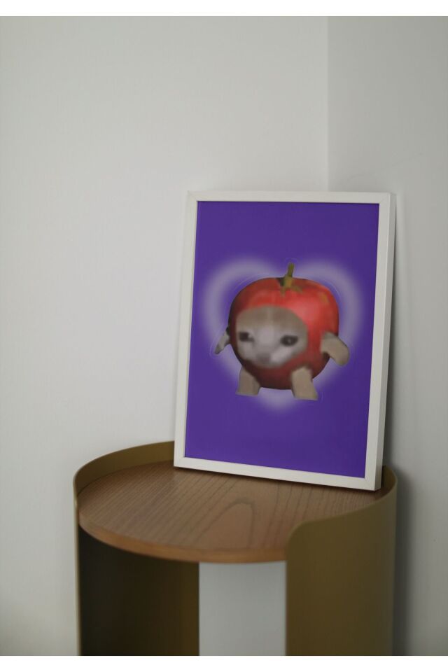 Çok Renkli - Happy Happy Cat Banana Cat Dekorasyon Çerçeveli Tasarım Poster Tablo