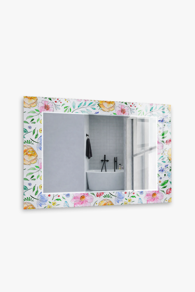 HEM TABLO HEM AYNA ÇİÇEK DESEN PASTEL DEKORATİF CAM DUVAR AYNASI EV DEKORU