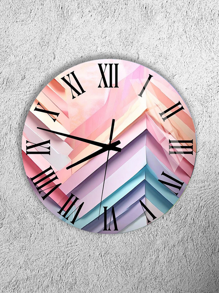 KIRILMAZ CAM DUVAR SAATİ, HEM TABLO HEM SAAT PASTEL GEOMETRİK KATMAN DESEN MODERN TASARIM EV OFİS HEDİYESİ
