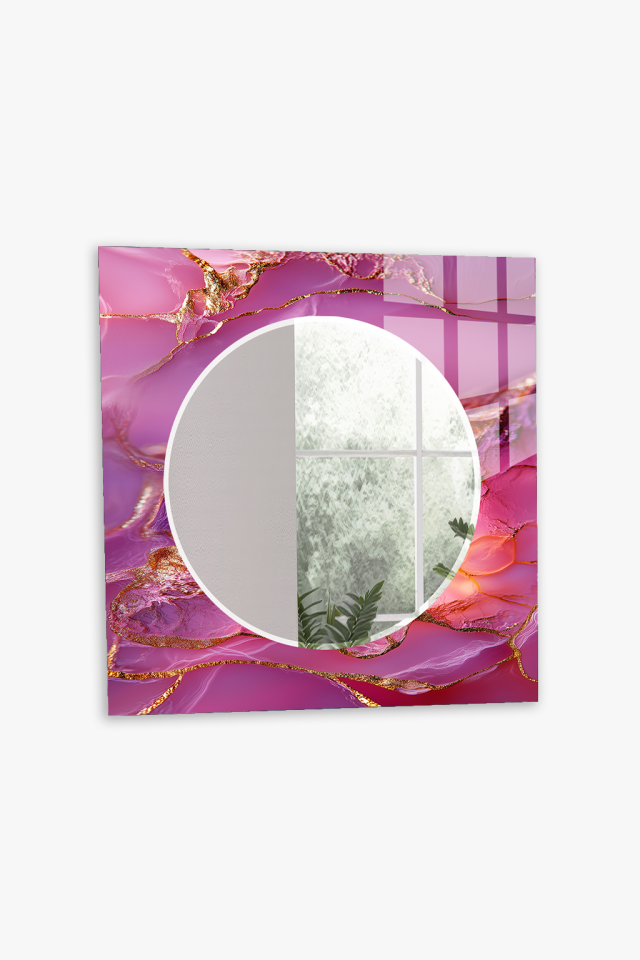 HEM TABLO HEM AYNA PEMBE MERMER EFEKTLİ LÜKS TASARIM CAM DUVAR AYNASI EV DEKORU