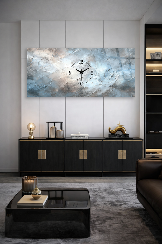 KIRILMAZ CAM DUVAR SAATİ , HEM TABLO HEM SAAT MINIMAL SOYUT GRİ TASARIM ŞIK DEKOR EV OFİS HEDİYESİ