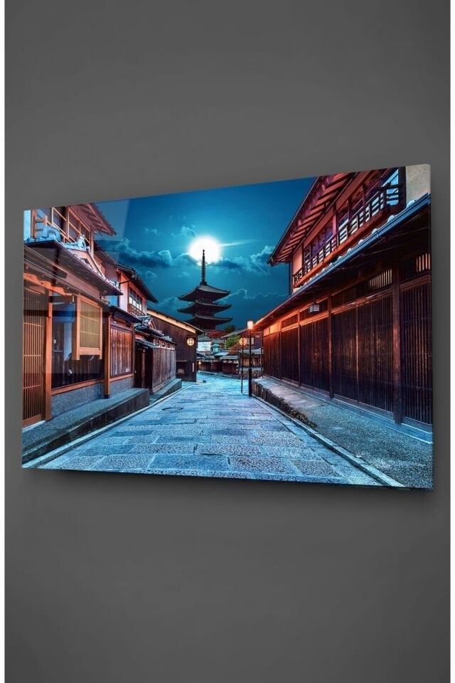 Uzak Doğu Sokak Cam Tablo Renkli