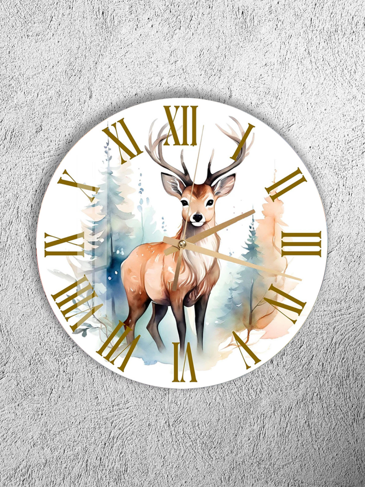 KIRILMAZ CAM DUVAR SAATİ, HEM TABLO HEM SAAT GEYİK FİGÜRLÜ ORMAN DOĞA TEMASI EV OFİS HEDİYESİ