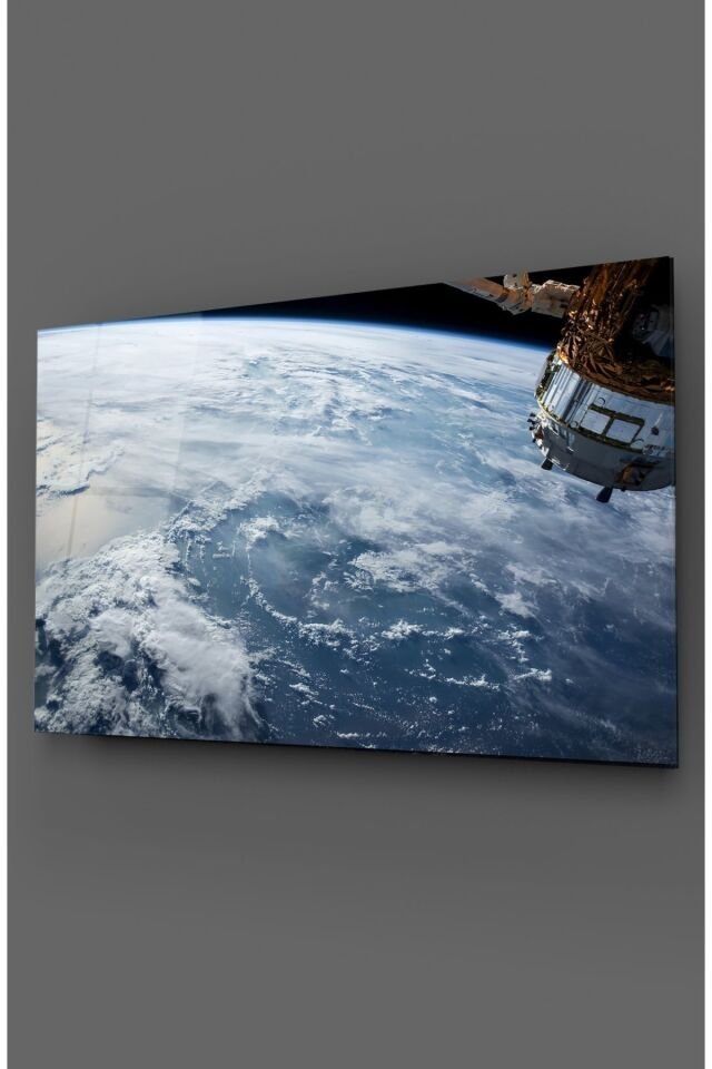 Uzay Dünya Görünümü Cam Tablo Renkli