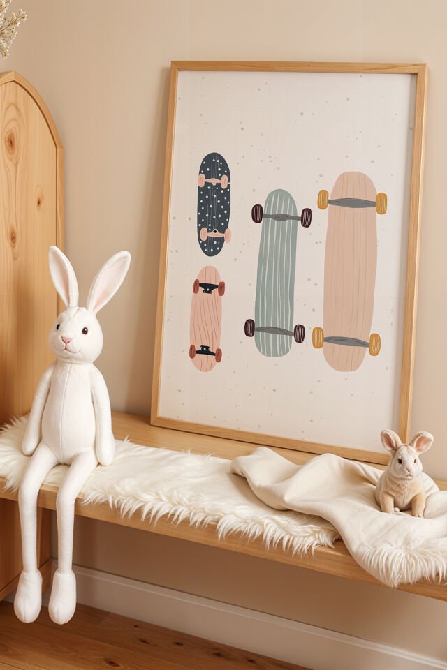 DOĞAL AHŞAP - Ahşap Kaykaylar Doğal Ahşap Çerçeveli Çocuk Odası Tablosu