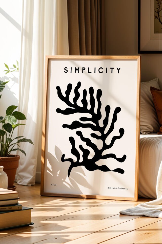 DOĞAL AHŞAP - Lagom Life Bohem Minimalist Ahşap Çerçeveli Duvar Tablosu