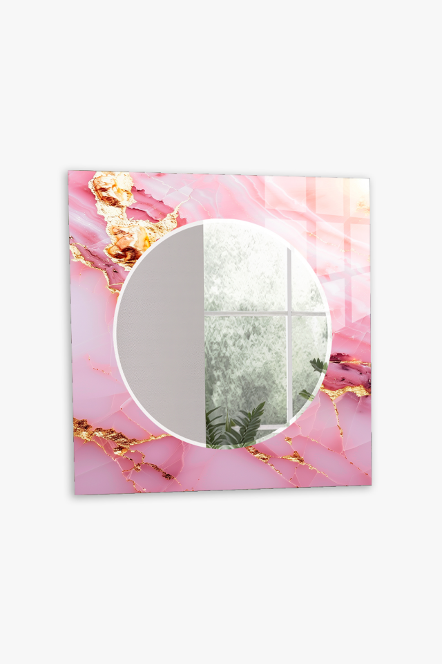 HEM TABLO HEM AYNA ROSE GOLD MERMER DESENLİ PREMIUM TASARIM CAM DUVAR AYNASI EV DEKORU