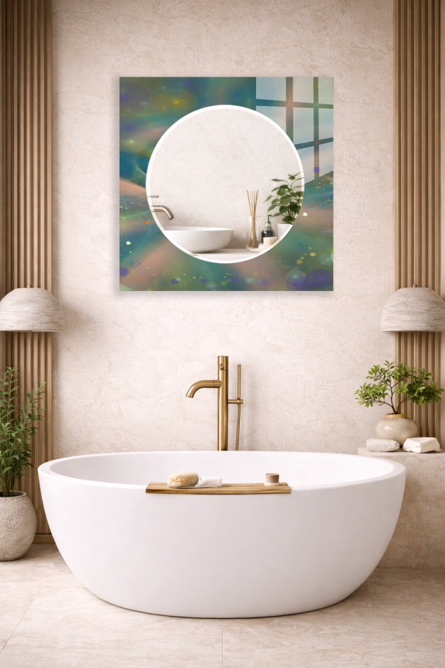 HEM TABLO HEM AYNA SOFT IŞIKLI AURORA EFEKTLİ MODERN TASARIM CAM DUVAR AYNASI EV DEKORU