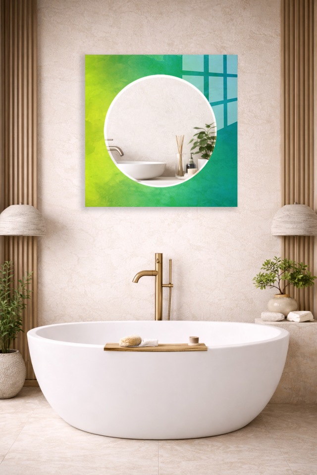 HEM TABLO HEM AYNA YEŞİL GEÇİŞLİ MINIMAL TASARIM CAM DUVAR AYNASI EV DEKORU