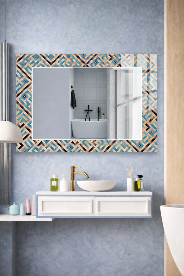 HEM TABLO HEM AYNA ETNİK GEOMETRİK DESEN DEKORATİF CAM DUVAR AYNASI EV DEKORU