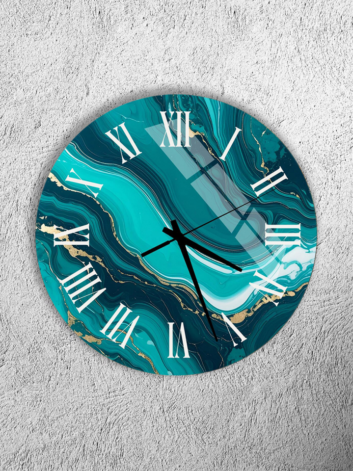 KIRILMAZ CAM DUVAR SAATİ, HEM TABLO HEM SAAT TURKUAZ ALTIN DAMARLI MERMER EV OFİS HEDİYESİ