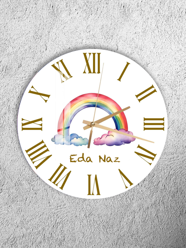 KIRILMAZ CAM DUVAR SAATİ, HEM TABLO HEM SAAT GÖKKUŞAĞI BULUT İSİMLİ ÇOCUK ODASI EV OFİS HEDİYESİ