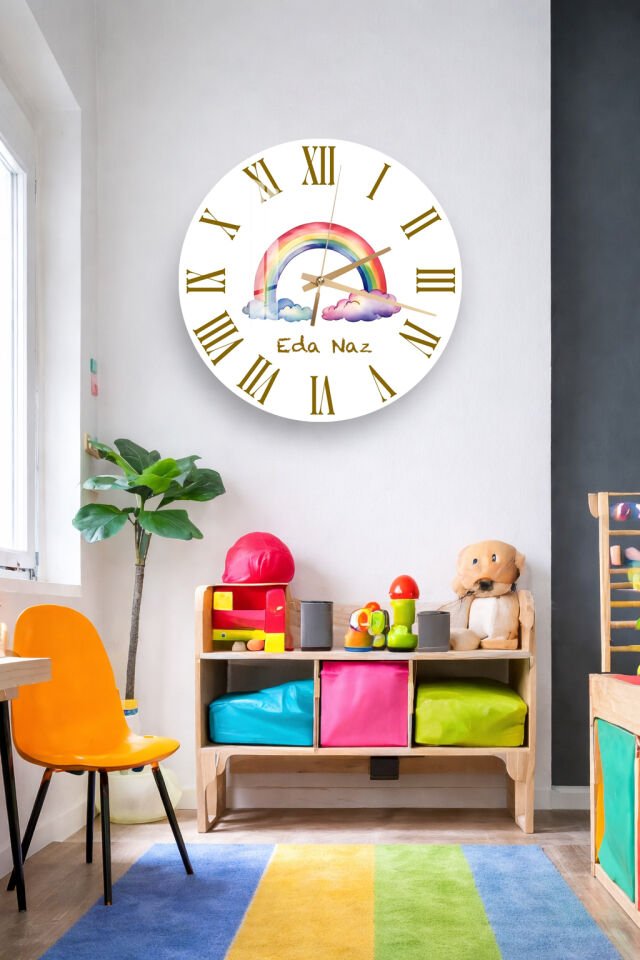 KIRILMAZ CAM DUVAR SAATİ, HEM TABLO HEM SAAT GÖKKUŞAĞI BULUT İSİMLİ ÇOCUK ODASI EV OFİS HEDİYESİ