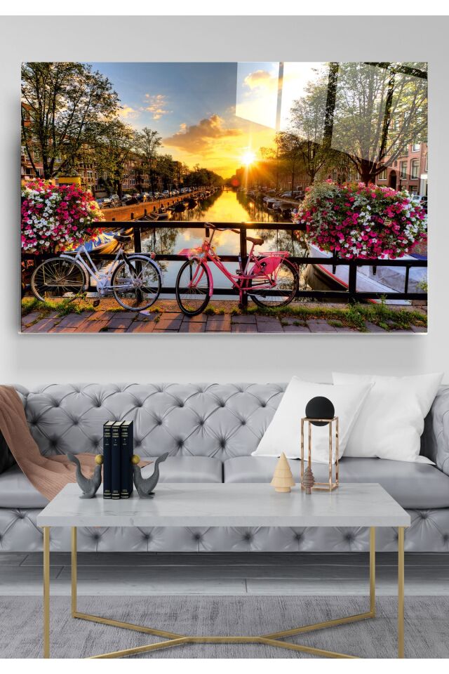 Bisiklet Şehri Hollanda Cam Tablo, Dekoratif Cam Tablo