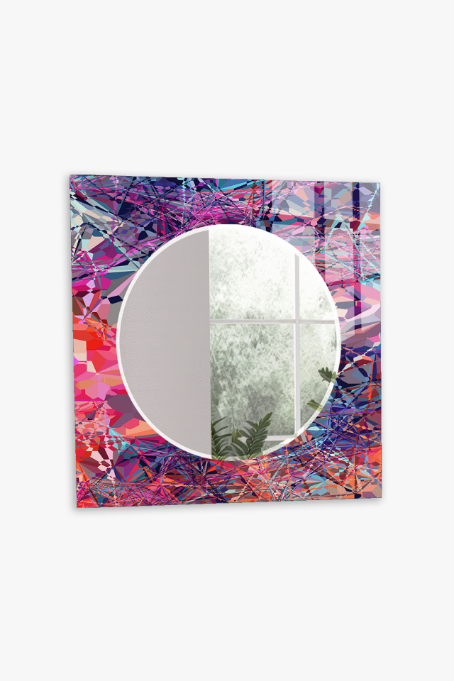 HEM TABLO HEM AYNA RENKLİ MOZAIK SOYUT SANAT TASARIM CAM DUVAR AYNASI EV DEKORU