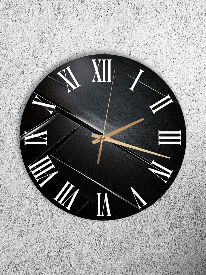 KIRILMAZ CAM DUVAR SAATİ, HEM TABLO HEM SAAT SİYAH MODERN DOKU EV OFİS HEDİYESİ