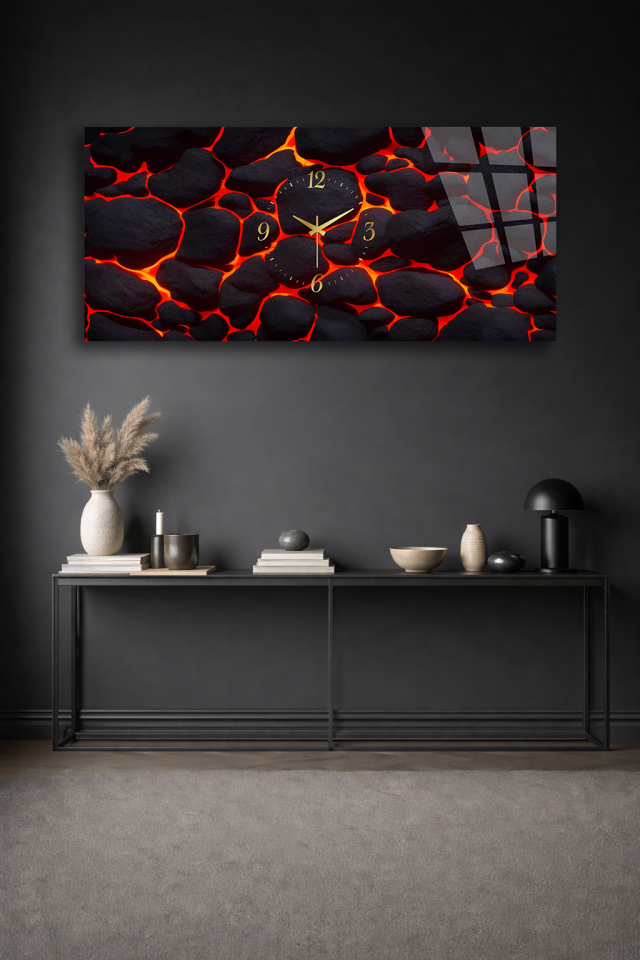 KIRILMAZ CAM DUVAR SAATİ , HEM TABLO HEM SAAT LAV TAŞI DOKU MODERN TASARIM EV OFİS HEDİYESİ