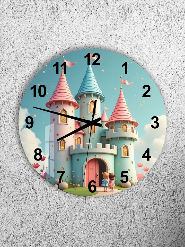 KIRILMAZ CAM DUVAR SAATİ, HEM TABLO HEM SAAT MASAL ŞATOSU ÇOCUK ODASI EV OFİS HEDİYESİ
